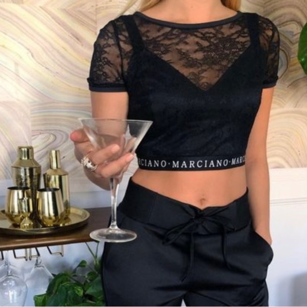 Marciano lace logo crop top
